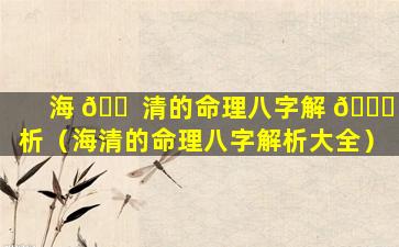 海 🐠 清的命理八字解 🐝 析（海清的命理八字解析大全）
